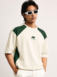 MANIAC Colorblock Men Round Neck White T-Shirt