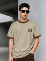 MANIAC Graphic Print Men Round Neck Beige