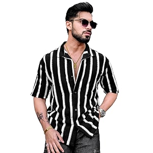 Maniac Mens Striped Collared Neck Half Sleeve