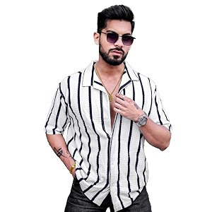 Maniac Mens Striped Collared Neck Half Sleeve