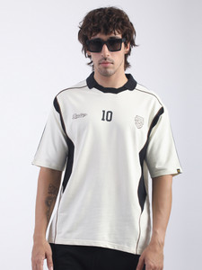 MANIAC Printed Men Polo Neck White T-Shirt