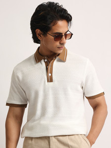 MANIAC Self Design Men Polo Neck White