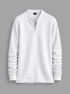 MANIAC Solid Men Henley Neck White T-Shirt