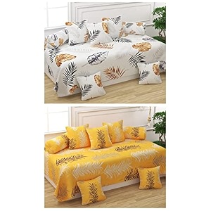 maniqatex 5d printed polycotton 8 piece diwan set combo -2 diwan bedsheet 10 cushion covers 4 bolster covers multicolor