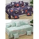5D Printed Polycotton 8 Piece Diwan Set Combo -(2 diwan bedsheet, 10 Cushion Covers, 4 Bolster Covers, Medium , Multicolor)