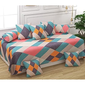 maniqatex diwan set 8 pieces cotton printed standard diwan set 1 single bedsheet 2 bolster covers 5 cushion covers 3 multi colour