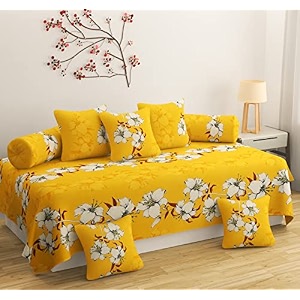 maniqatex diwan set 8 pieces cotton printed standard diwan set 1 single bedsheet 2 bolster covers 5 cushion covers multi colour 3