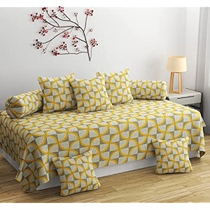diwan set 8 pieces cotton printed standard diwan set 1 single bedsheet 2 bolster covers 5 cushion covers multi colour 3