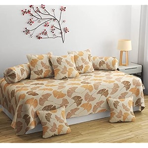 diwan set 8 pieces cotton printed standard diwan set 1 single bedsheet 2 bolster covers 5 cushion covers multi colour 5