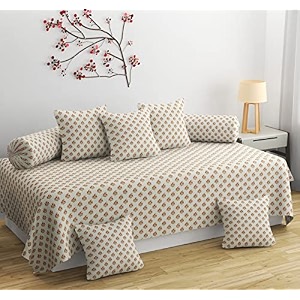 diwan set 8 pieces cotton printed standard diwan set 1 single bedsheet 2 bolster covers 5 cushion covers multi colour 3