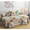 MANIQATEX Diwan Set 8 Pieces Cotton Printed Standard Diwan Set (1 Single Bedsheet, 2 Bolster Covers, 5 Cushion Covers) (Multi Colour 3)