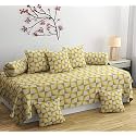 Diwan Set 8 Pieces Cotton Printed Standard Diwan Set (1 Single Bedsheet, 2 Bolster Covers, 5 Cushion Covers) (Multi Colour 3)