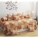 Diwan Set 8 Pieces Cotton Printed Standard Diwan Set (1 Single Bedsheet, 2 Bolster Covers, 5 Cushion Covers) (2 Multi Colour)