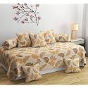 Diwan Set 8 Pieces Cotton Printed Standard Diwan Set (1 Single Bedsheet, 2 Bolster Covers, 5 Cushion Covers) (Multi Colour 5)
