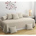 Diwan Set 8 Pieces Cotton Printed Standard Diwan Set (1 Single Bedsheet, 2 Bolster Covers, 5 Cushion Covers) (Multi Colour 3)
