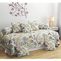 Diwan Set 8 Pieces Cotton Printed Standard Diwan Set (1 Single Bedsheet, 2 Bolster Covers, 5 Cushion Covers) (Multi Colour 3)