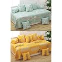 MANIQATEX Polycotton 5D Printed 8 Piece Diwan Set Combo - Multicolour (2 Diwan Bedsheet- 225 cm x 150 cm, 10 Cushion Covers - 40 cm x 40 cm , 4 Bolster Covers - 41 cm x 81 cm)