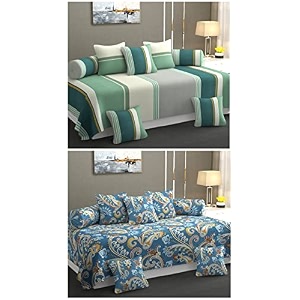 polycotton 5d printed 8 pieces diwan set combo 2 diwan bedsheet 10 cushion covers 4 bolster covers multicolor