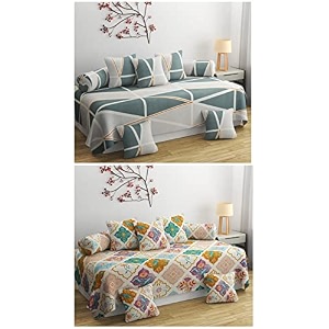 maniqatex polycotton 5d printed 8 pieces diwan set combo 2 diwan bedsheet 10 cushion covers 4 bolster covers