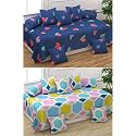 Polycotton 5D Printed Medium 8 Piece Diwan Set Combo - Multicolour (2 Diwan Bedsheet, 10 Cushion Covers, 4 Bolster Covers)