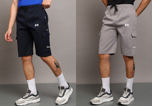 mank D Printed Men Blue Grey Cargo