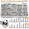 mankk 408PCS Machine Screws,304 Stainless Steel Nuts and Bolts Assortment Kit (# 6-32/# 8-32/#10-24 & M3/M4/M5) SAE & Metric Phillips Pan Head Screws Cross Slotted Round Head Bolts