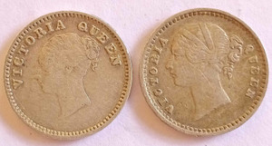 manmai coins a pair of 1841 silver 2 as - divided  continuous legend - east india companay eic - queen victoria medieval coin collection 2 coins