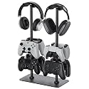 MANMUVIMO Headset Stand Controller Holder for 2 Headset and 8 Controller, Headphone Stand Gaming Controller Holder for PS5 Xbox Airpods Beats Bose, Gaming Room Accessories, Gamer Gifts for Men