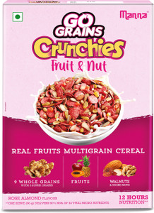 manna go grains crunchies-rose almond multigrain kids breakfast cereal-12hrs nutrition refill 300 g