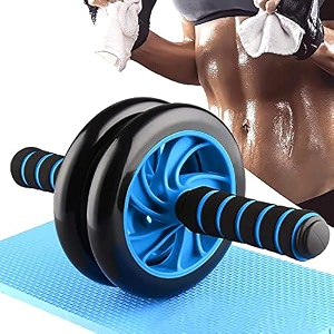 manogyam double wheel ab exerciser with knee pad  ab roller  abdominal wheel  abdominal muscle ab roller wheel exercise equipment  dual wide abs roller wheel for gym amp home workout