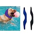 MANON ROSA Dog Ear Covers for Bathing &amp; Swimming Waterproof – 2Pcs Upgraded Anti-Slip Dog Shower Swim Cap, Ear Plugs, and Rain Hat for Medium Large Dogs Puppies Cats (1 Black 1 Blue,M)
