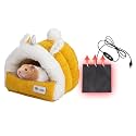 MANON ROSA Hamster Hideout Winter Bed - Cozy Pet Cage Accessory Heating Pad &amp; Hanging Hammock Small Animals Syrian Sugar Gliders Chinchillas Squirrels Guinea Pigs Rats Rabbit Ear Yellow XL