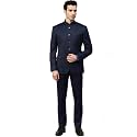MANQ Men Beige Solid Slim Fit Bandhgala
