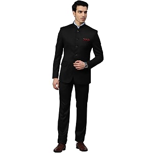 MANQ Men Black Solid Slim Fit Bandhgala