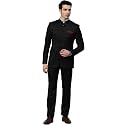 MANQ Men Black Solid Slim Fit Bandhgala