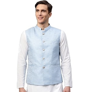 MANQ Mens Sky Blue Woven Jaquard Silk