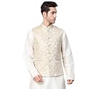 MANQ Men Fawn Woven Jaquard Silk Nehru