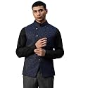 MANQ Men Fawn Woven Jaquard Silk Nehru