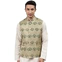 MANQ Men Fawn Woven Jaquard Silk Nehru