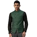 MANQ Men Fawn Woven Jaquard Silk Nehru