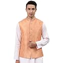 MANQ Men Fawn Woven Jaquard Silk Nehru