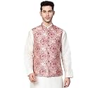 MANQ Men Fawn Woven Jaquard Silk Nehru