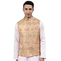MANQ Men Fawn Woven Jaquard Silk Nehru