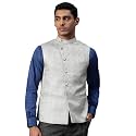 MANQ Men Fawn Woven Jaquard Silk Nehru
