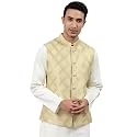 MANQ Men Fawn Woven Jaquard Silk Nehru