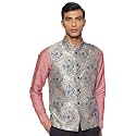 MANQ Men Fawn Woven Jaquard Silk Nehru