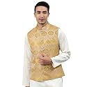 MANQ Men Fawn Woven Jaquard Silk Nehru