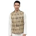 MANQ Men Fawn Woven Jaquard Silk Nehru