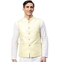 MANQ Men Fawn Woven Jaquard Silk Nehru