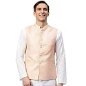 MANQ Men Fawn Woven Jaquard Silk Nehru